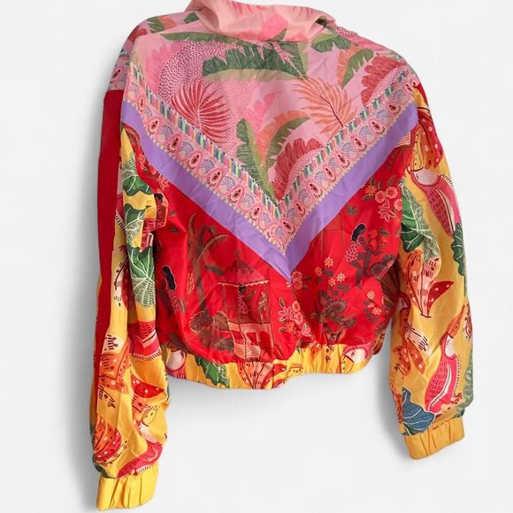 Farm Rio Mixed Scarves Windbreaker Jacket Multicolor Patchwork Maximalist SMALL - Picture 6 of 8